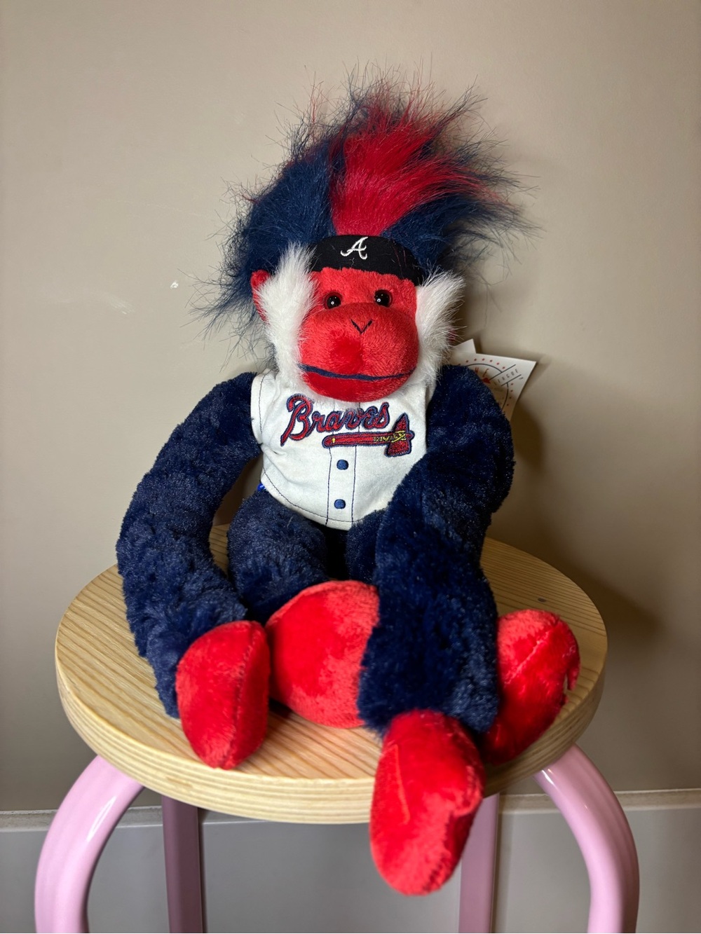 Atlanta Braves MLB Vintage Plush Hanging Rally Monkey Red Blue Mohawk NWT